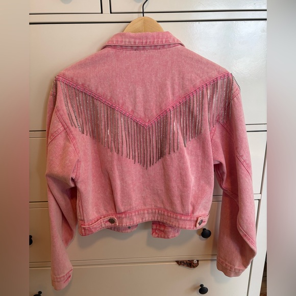 Pink Denim Jacket with Rhinestone Fringe - Picture 2 of 4